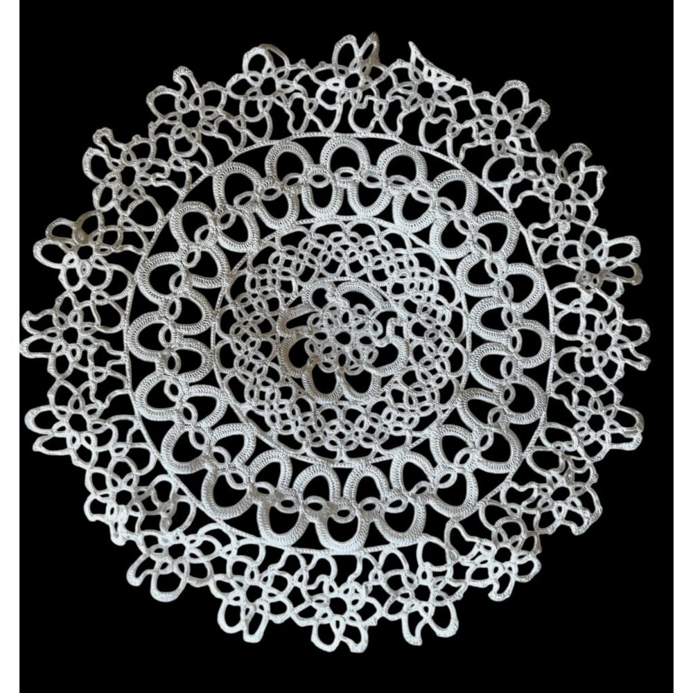 Set Of 3 White Tatted Crocheted Doilies 11.5" D Cottage Core French Country Chic